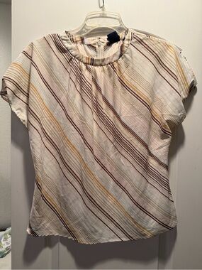 Vintage GAP Cream Blouse with Brown and Mustard Stripes
